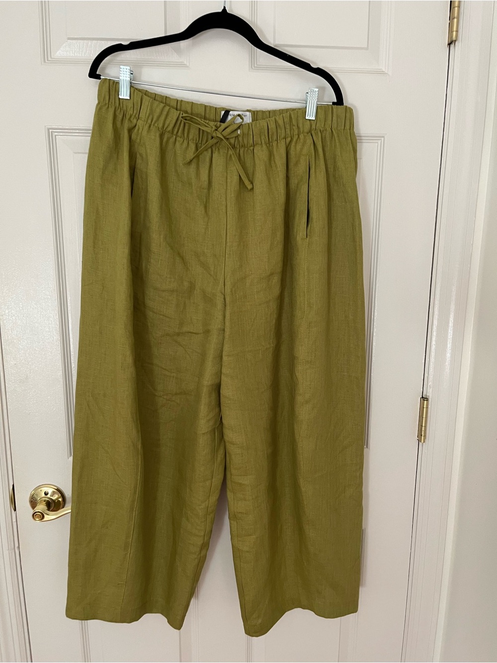 Primark Olive Green Wide-Leg Drawstring Linen Blend Pants